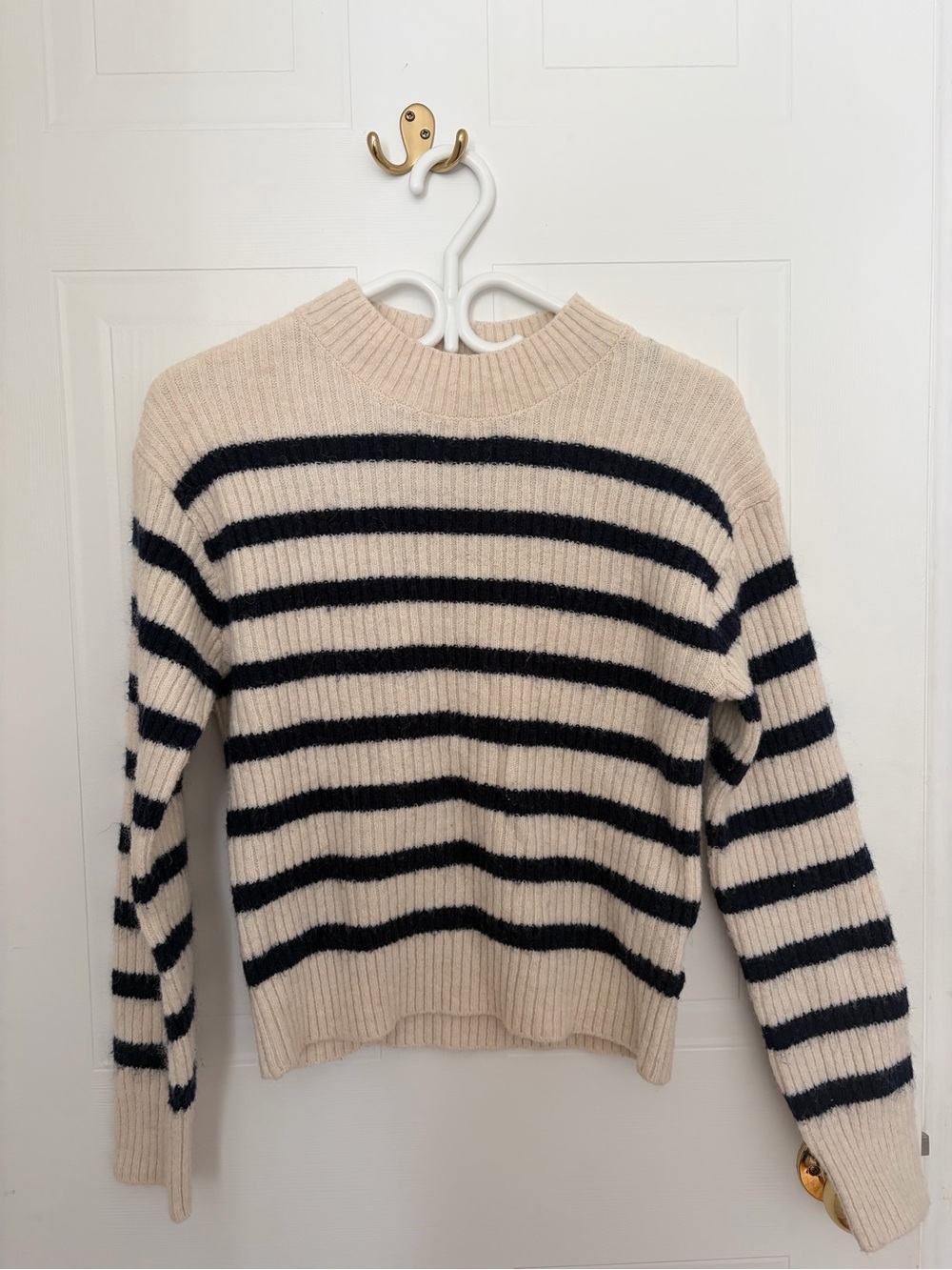 Striped Crewneck Sweater - Ivory and Navy